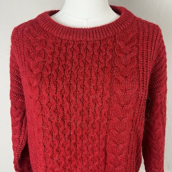 Abercrombie & Fitch Sweater Cable Knit Chunky Red Wool Alpaca Blend Size Small - Picture 2 of 11